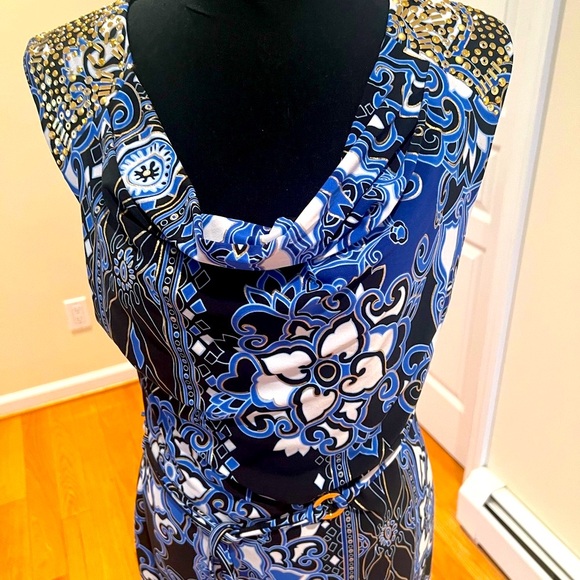 Cache elegant dress with beaded shoulders and nice belt size L  timeless piece - Picture 4 of 15